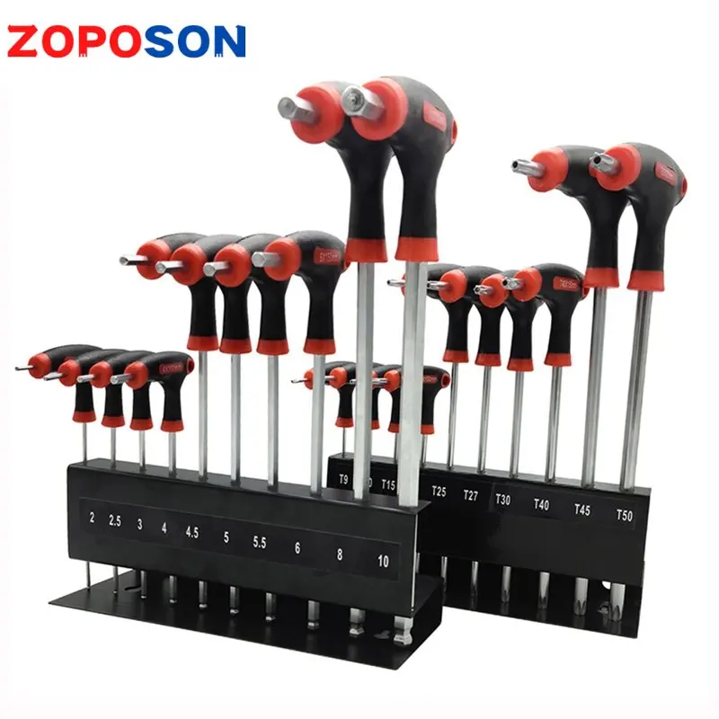 

Hexagon Wrench T-handle 10-piece Set Universal Cane Handle T-shaped Star Wrench Nut driver For Bicycle Repair Hand Tools