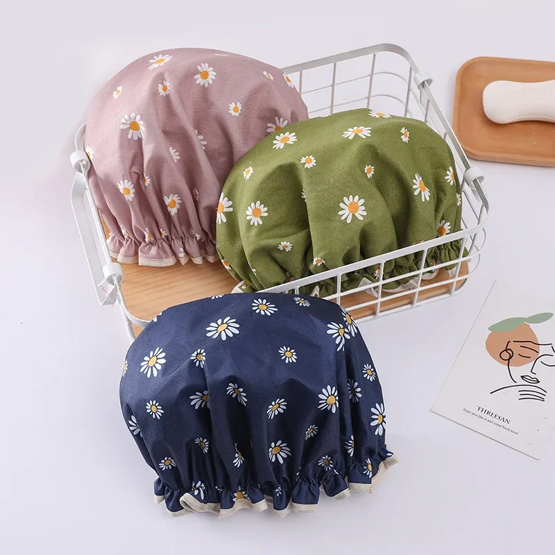 Women Hair Cap Hat Supplies Bathroom Double Layer Shower Waterproof Thick Cover Accessories,disposable shower cap,waterproof shower cap,shower cap,disposable hair cap