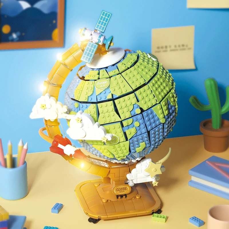 Gobricks Moc World Globe 360 Mattoni Rotanti Terra Mondo Terra Oceano Building Block Geografia Giocattoli Educativi Decorazioni Regalo