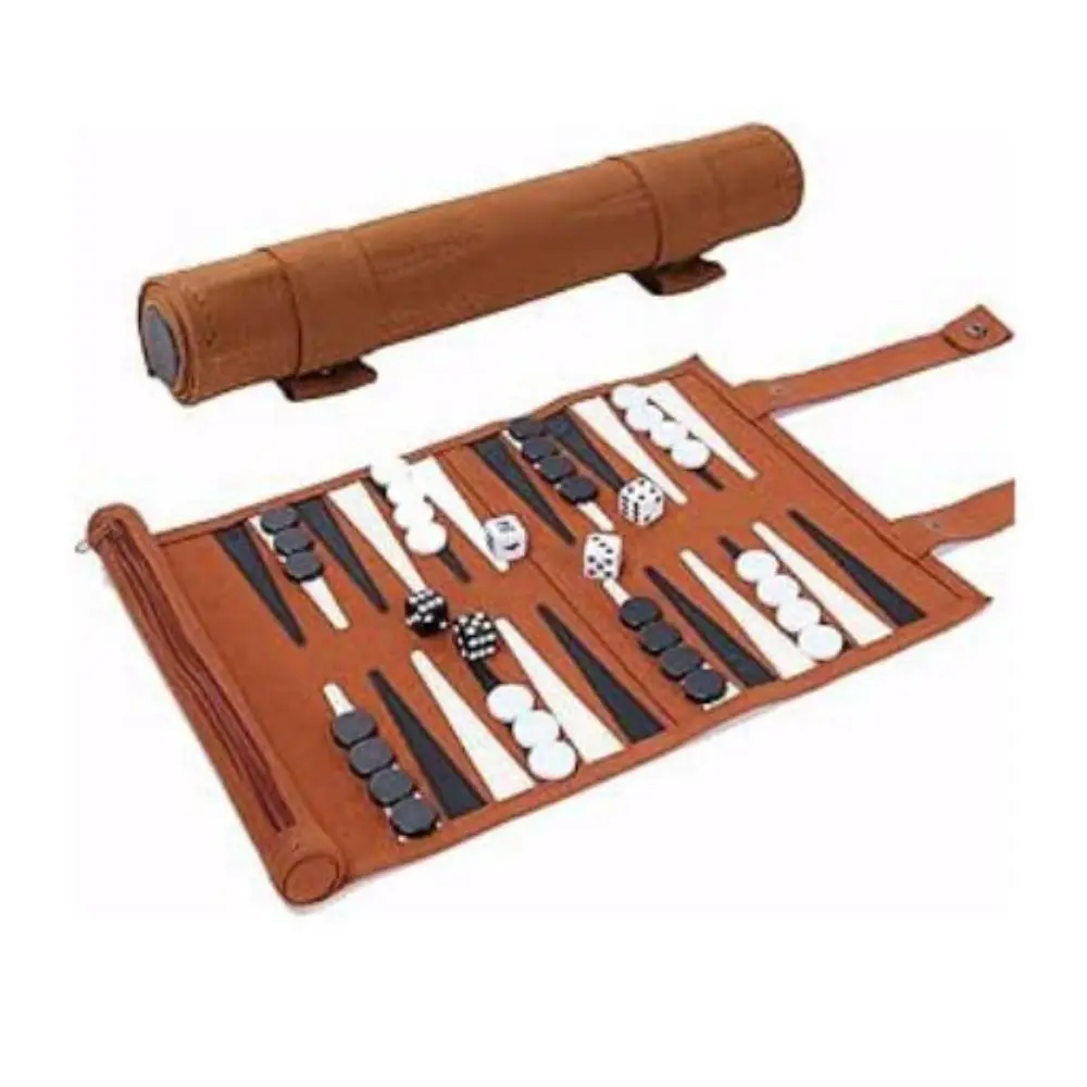 Classic Roll-Up Board Games Set Portable Microfiber Classic Chess Board PU Leather Foldable Backgammon Game Adults And Kids