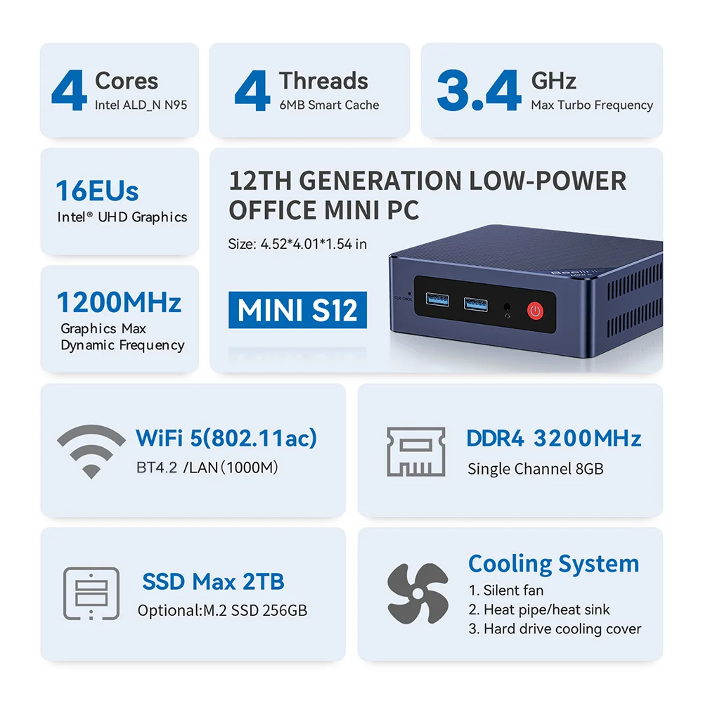 Beelink Mini S MINI S13 Intel 11th Gen N5095 Mini S12 Pro N95 N100 8GB 256GB 16G 500G 1000M WiFi5 Desktop Gaming PC Computer 5