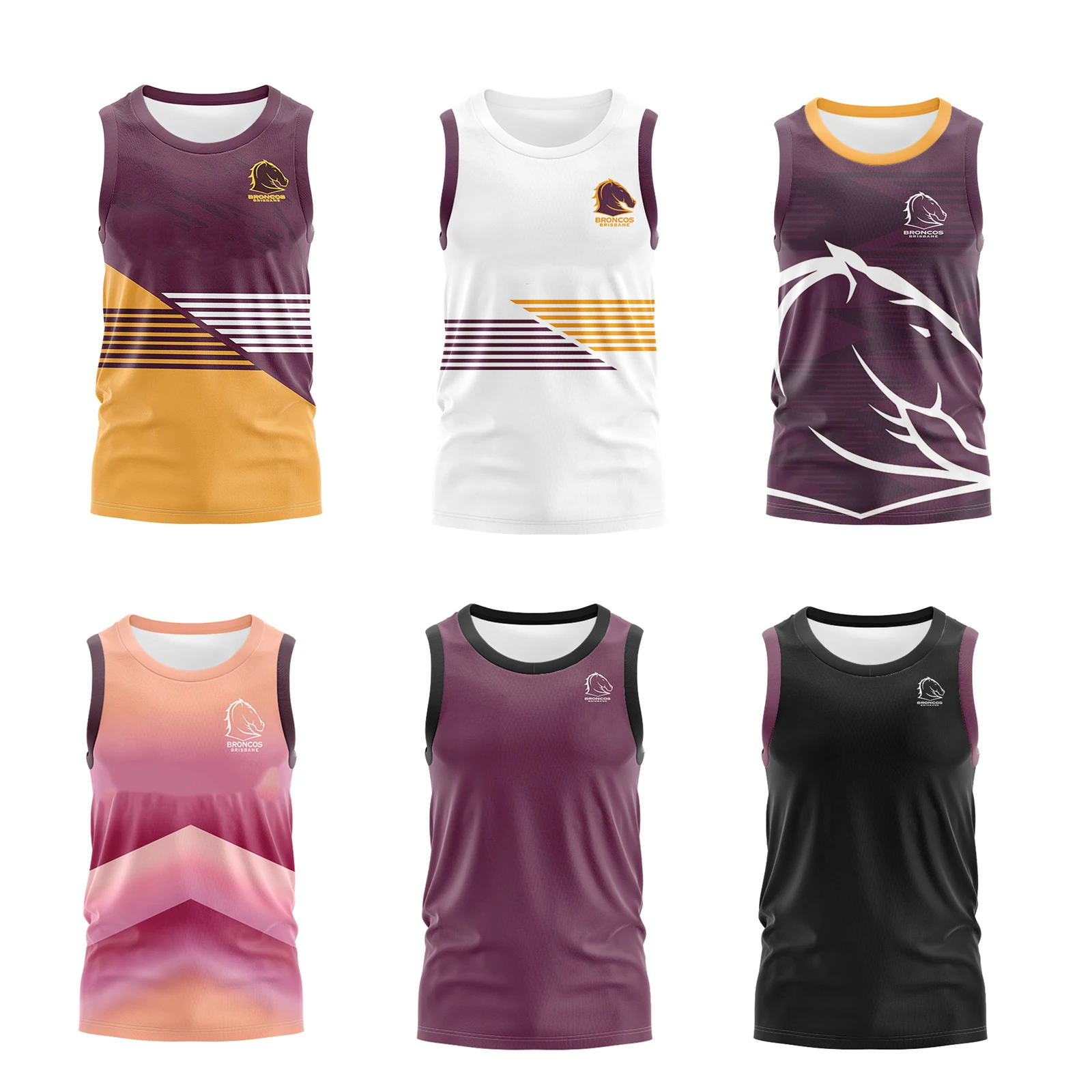 

2024 Brisbane Broncos Mens Home/Away/Training Rugby Singlets Rugby Vests