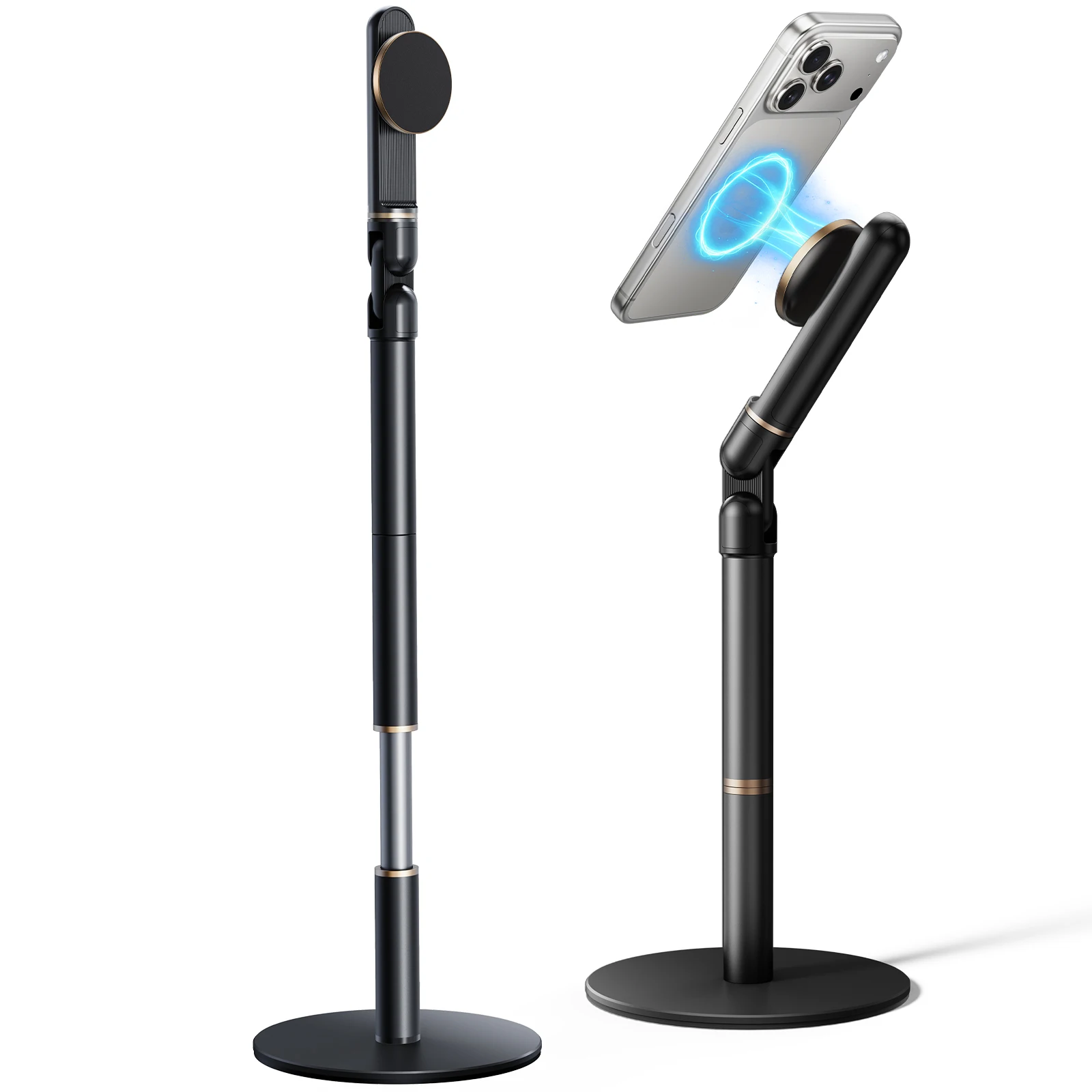 Eary Height Adjustable Magnetic iPhone Stand for Desk & Overhead Phone Holder for Video Recording 360°Rotate for iPhone 17 16 15