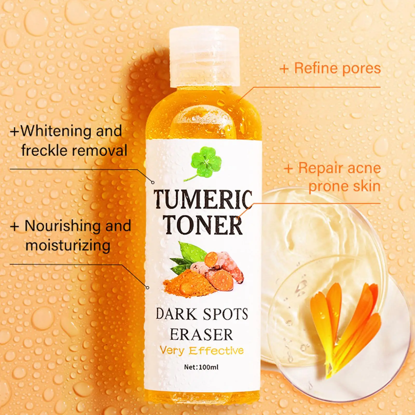 100ml Tumeric Dark Spots Toner Eraser Corrector Turmeric Blemishes Toner Fade Remover Dark Moisturizing Brightening Skin Care
