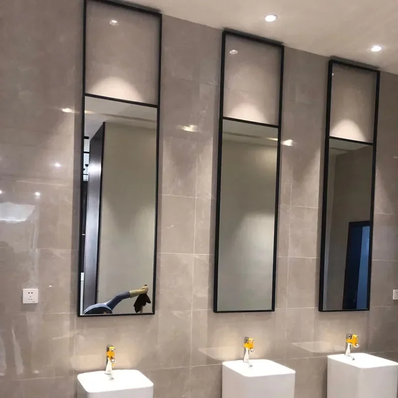 

Ceiling Hanging Bathroom Mirror Rectangular Metal Decorative Mirror Black Frame