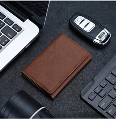 Magnetic Leather Wallet Phone Pouch with Card Holder (Brown)