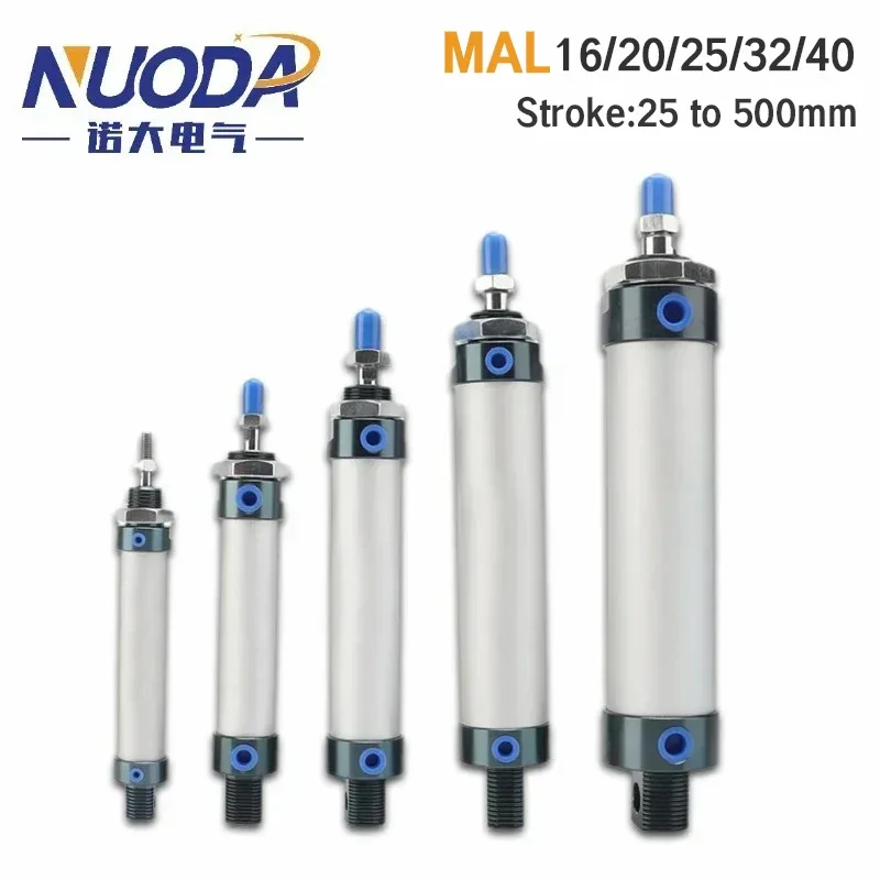 นิวเมติกมินิกระบอก MAL 16/20/25/32 มม.เจาะ 25/50/75/100/200/300/400/500 มม.จังหวะเดี่ยวกระบอกสูบนิวเมติก 1