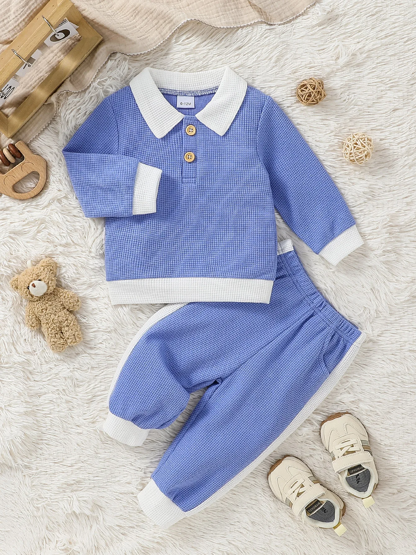Baby Jungen 6M-4T Herbst Solide Umlegekragen Sweatshirt + Hosen Kinder Mode Täglichen KleidungSet – Detail 8