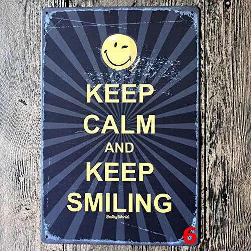 Original Retro Design Keep Clam and Keep Smiling Metal Signs Wall Art | Thick Tinplate Print Poster Wall Decoration