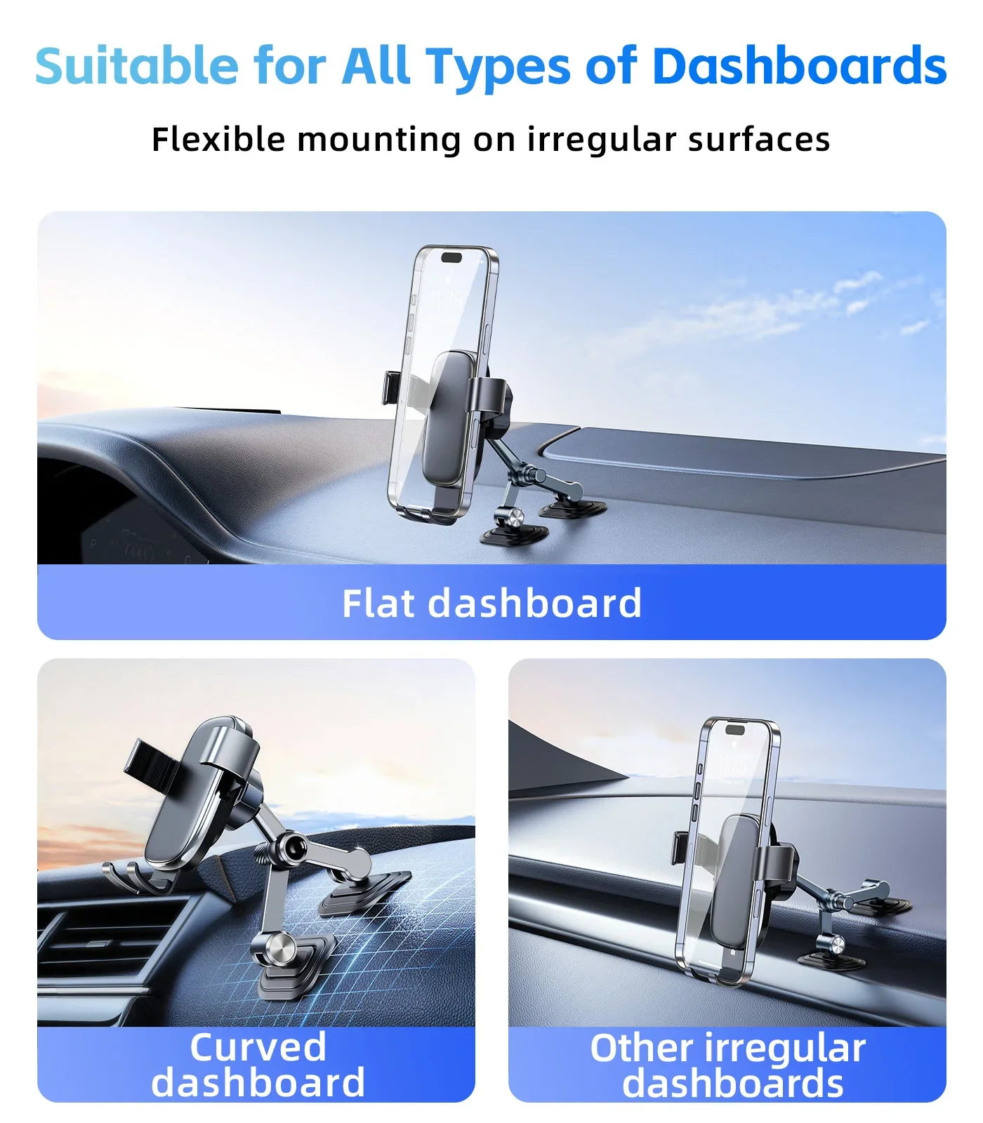 Eary Gravity Car Phone Holder Stand Mount for Dashboard Aluminum Alloy Base With 360°Rotate Fit for Samsung iPhone 4.7-7.2 inch