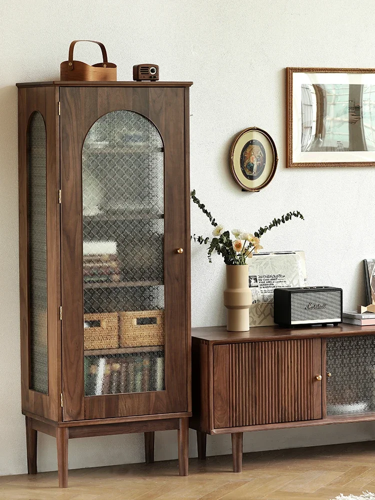 

Retro Solid Wood Sideboard Living Room Glass Corner Cabinet Bookcase Display Cabinet Kitchen Locker