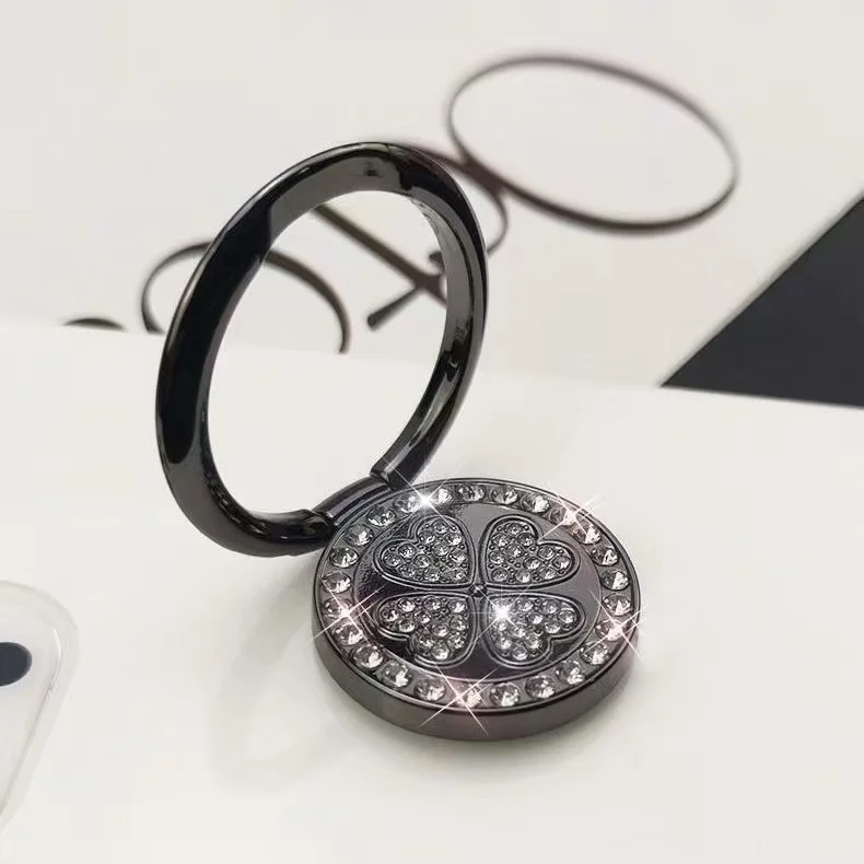 Elegant Rhinestone Four-Leaf Clover 360° Rotating Phone Ring Holder Stand