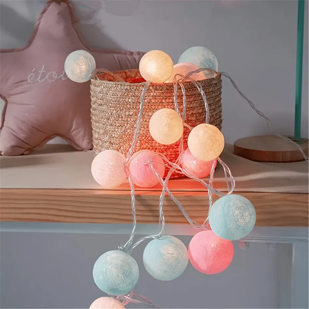 Cotton Garland Balls Lights String Christmas Easter Outdoor Hanging Party Baby Kids Room Bed Fairy Lights Decorations