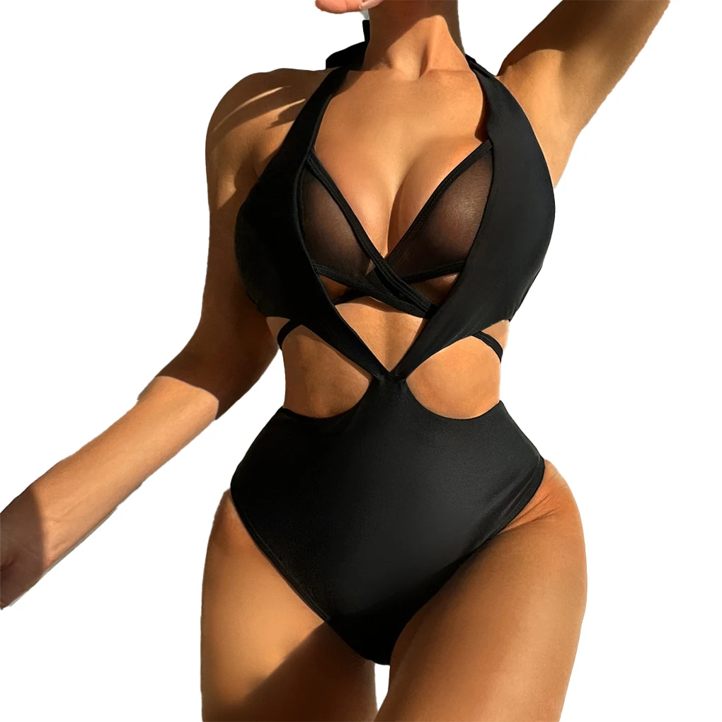 

Bikinis Sexy Swimsuit Elastic Halter Bodysuit Lace with Pad Swimwear