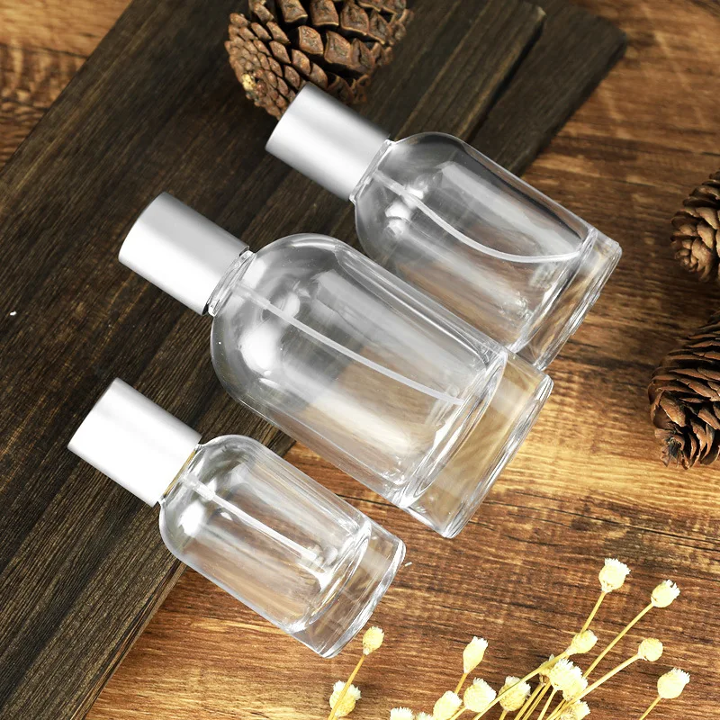 Transparent black glass perfume bottle 50ml 100ml flat square bayonet men's fragrance  bottle cosmetic spray empty bottle - AliExpress