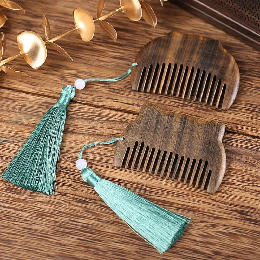 

Wooden Hair Comb Tool Head Acupuncture Point with Tassels Hairdressing Detangling Comb Massage Comb Fine Tooth Comb Pocket Comb