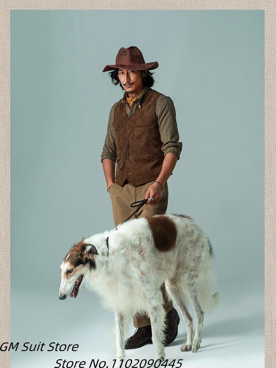 Men's Formal Vest Retro Corduroy Four Buckles Waistcoat Slim Fit Fashion Leisure Vest Costume 2022 Homme For Wedding 3
