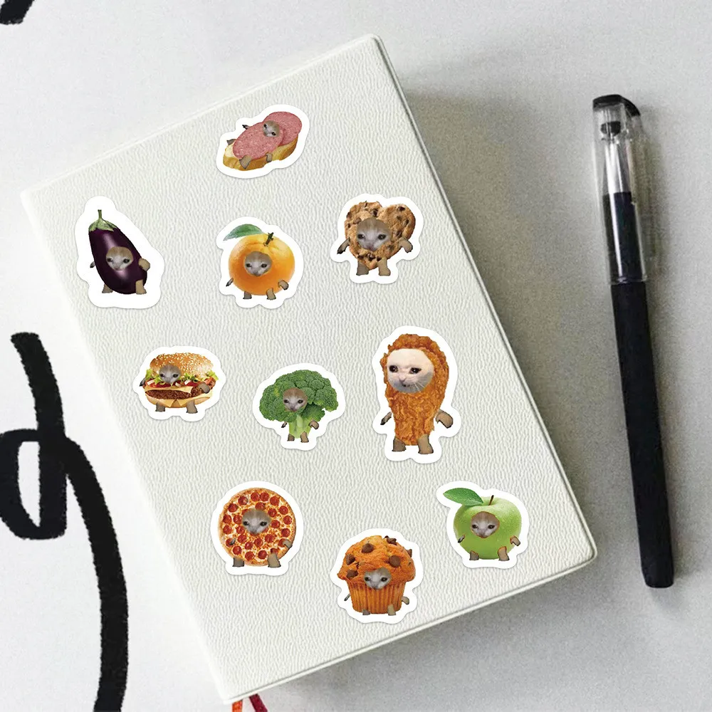 500PCS/Roll 재미 있고 인기있는 음식 고양이 머리 씰링 낙서 스티커 자전거 손 계정 연필 케이스 데칼