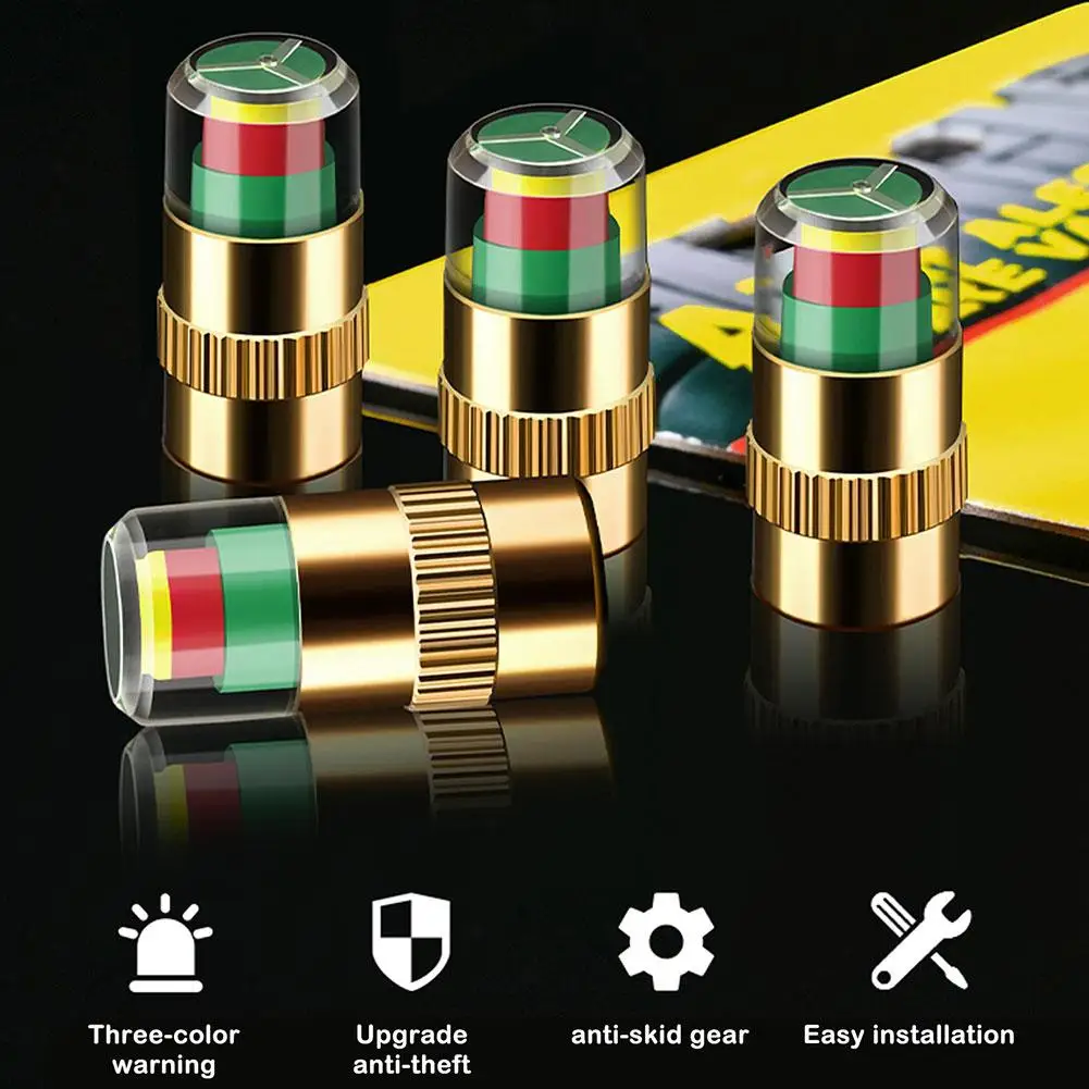 

2/4pcs Tyre Pressure Monitor 3 Color Eye Alert Car Pressure Monitor Detection Tire Valve Dropshipping Indicator Sensor Cap W1Q9