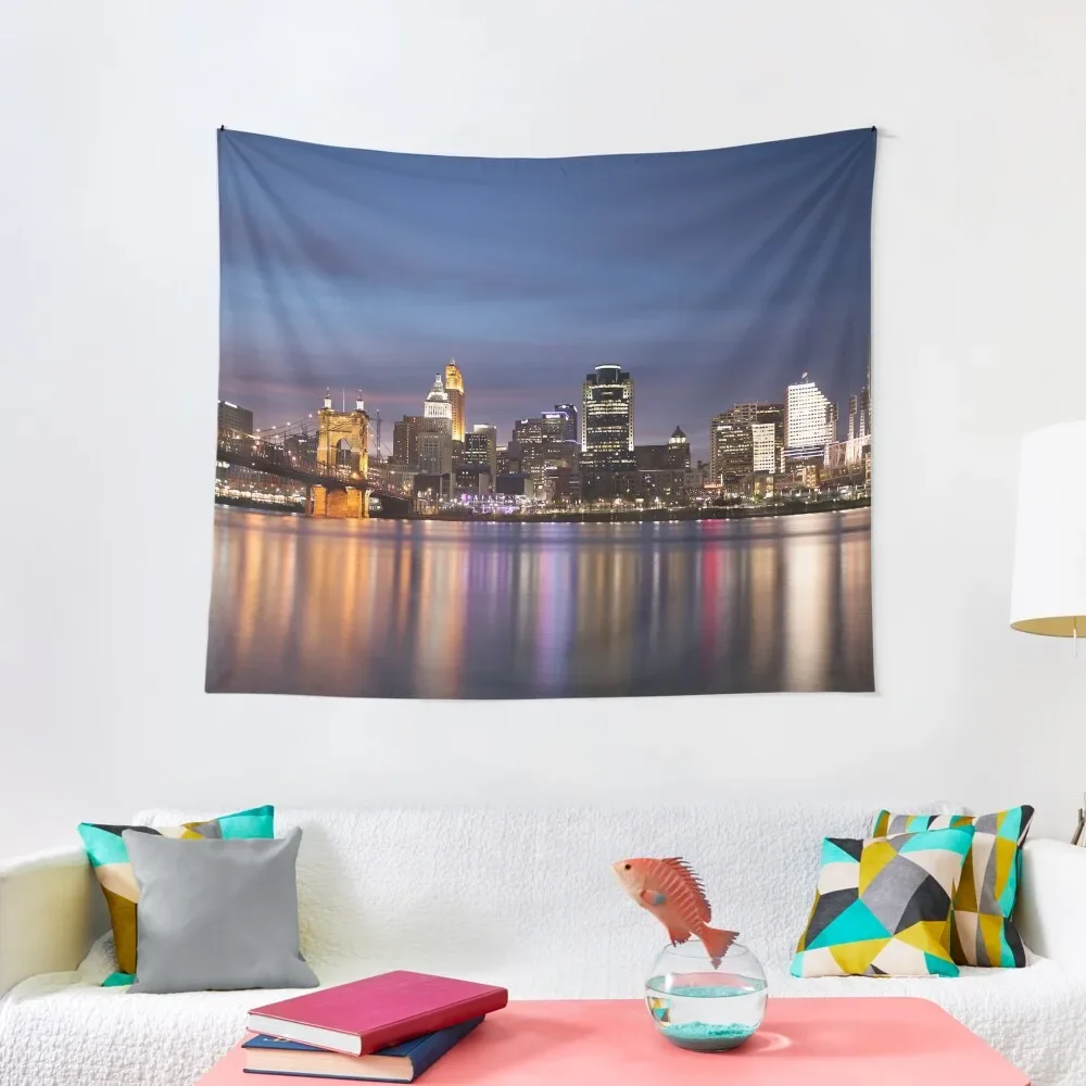 

Cincinnati Skyline at Twilight Tapestry Wallpaper Bedroom Room Decor Cute Tapestry