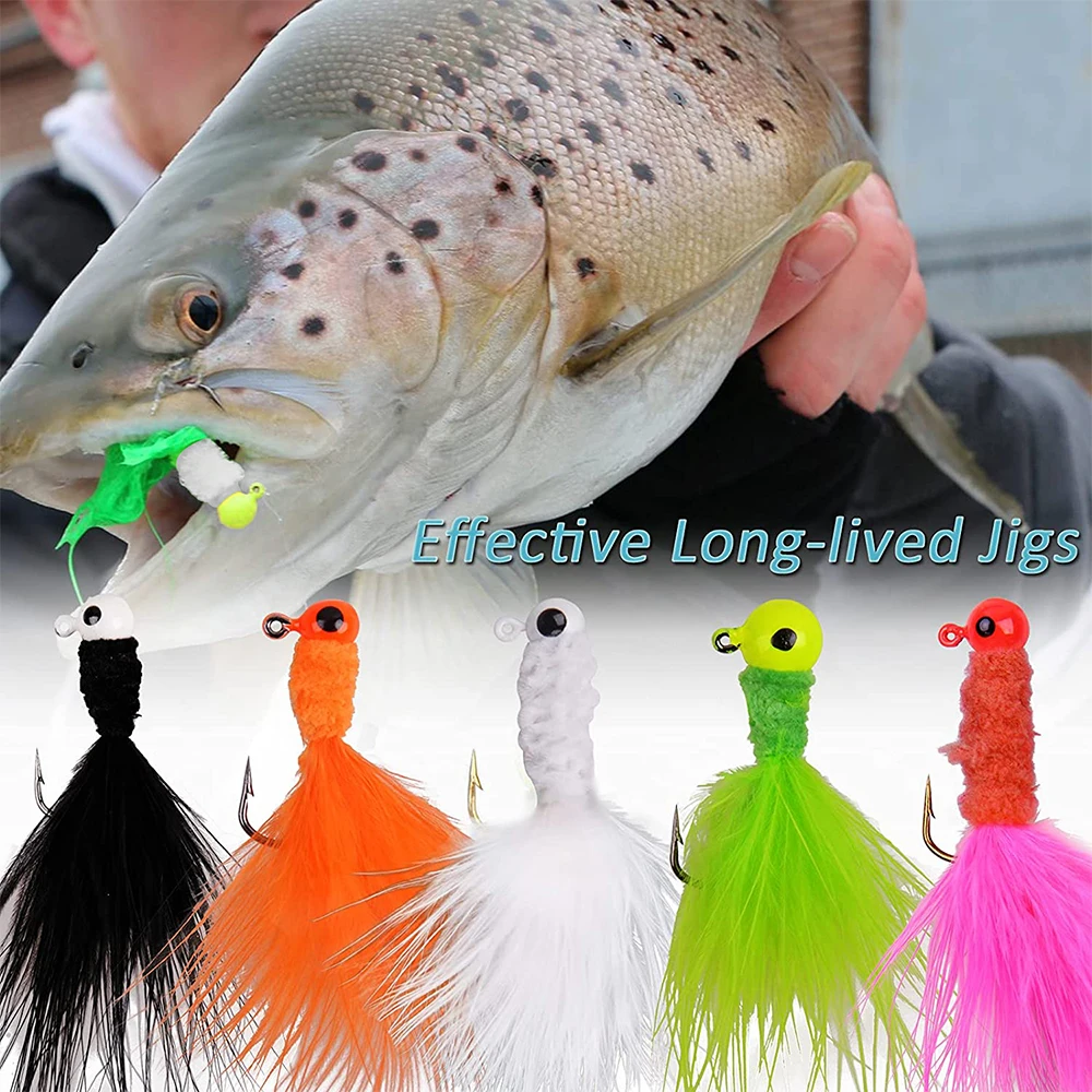 Fishing Crappie Jig Heads 5PCS Marabou Feather Jig Head Hooks