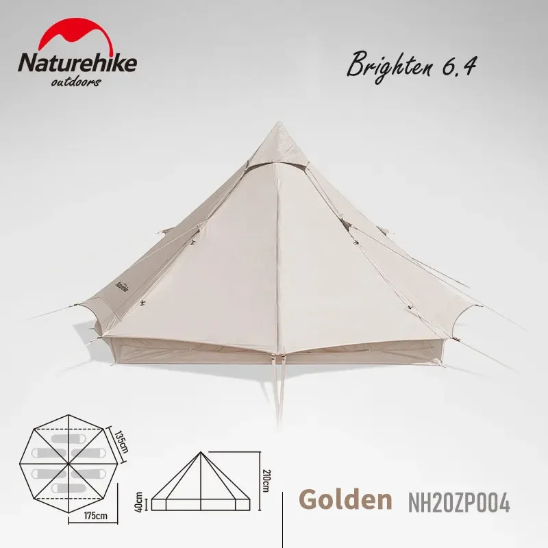 

Палатка для кемпинга Naturehike-Brighten, палатка с хлопковой пирамидой, большое пространство, 3-4 человека, укрытие от солнца для походов, NH20ZP004