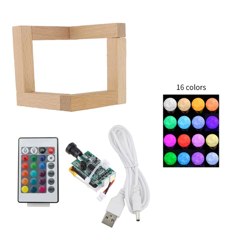 

16-Color Moon Bulb Light Board + Wooden Support 3D Printer Parts DIY Lunar Lamp Desktop Light Home Decoration H7EC