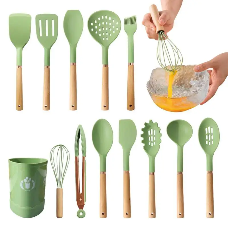 

13pcs/Set Nonstick Utensil Kitchen Spatula Spoon Set Non-Stick Shovel Spoon Brush Whisk Heat-Resistant Food Grade Silicone Tool