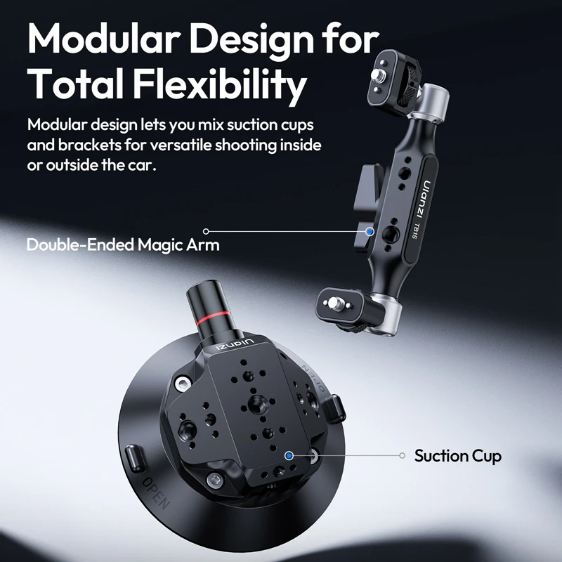 Ulanzi TB15 Suction Cup Mount 3KG Load with 360° Ballhead Double-Ended Magic Arm for Side Car Door Mounts Side Portrait POV Shot