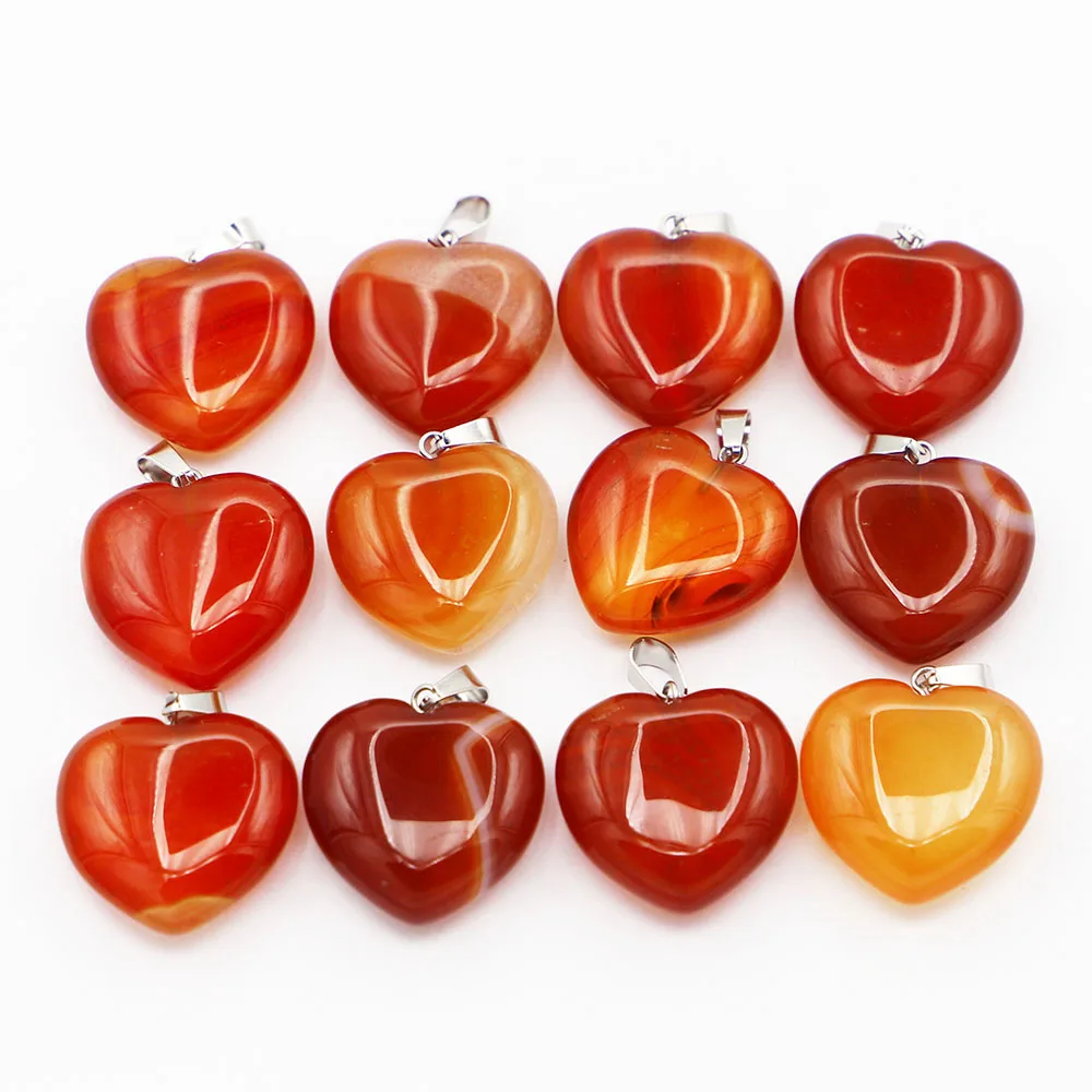 Natural Crystal Heart Red Agate Pendant Love Necklace Bracelet Earrings Material Fashion Jewelry Accessories Wholesale 10Pcs/Lot