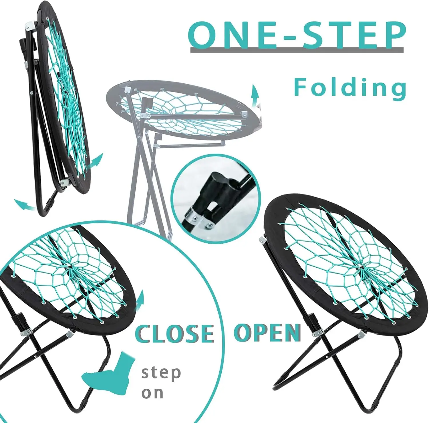 Bunjo Bungee Dish Chair Folding Relax Fun Chair for Room Garden Dorm Rooms and Lounging in Living Rooms, and Bed Rooms,