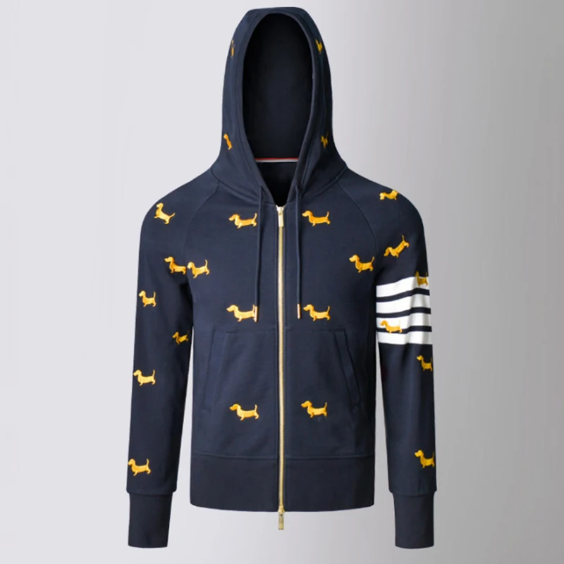 

TB THOM Men Fashion Zip Up Hoodies Original Puppy Embroidery Design Women High-end Hoodie High Quality Famous Unisex TB Jacket