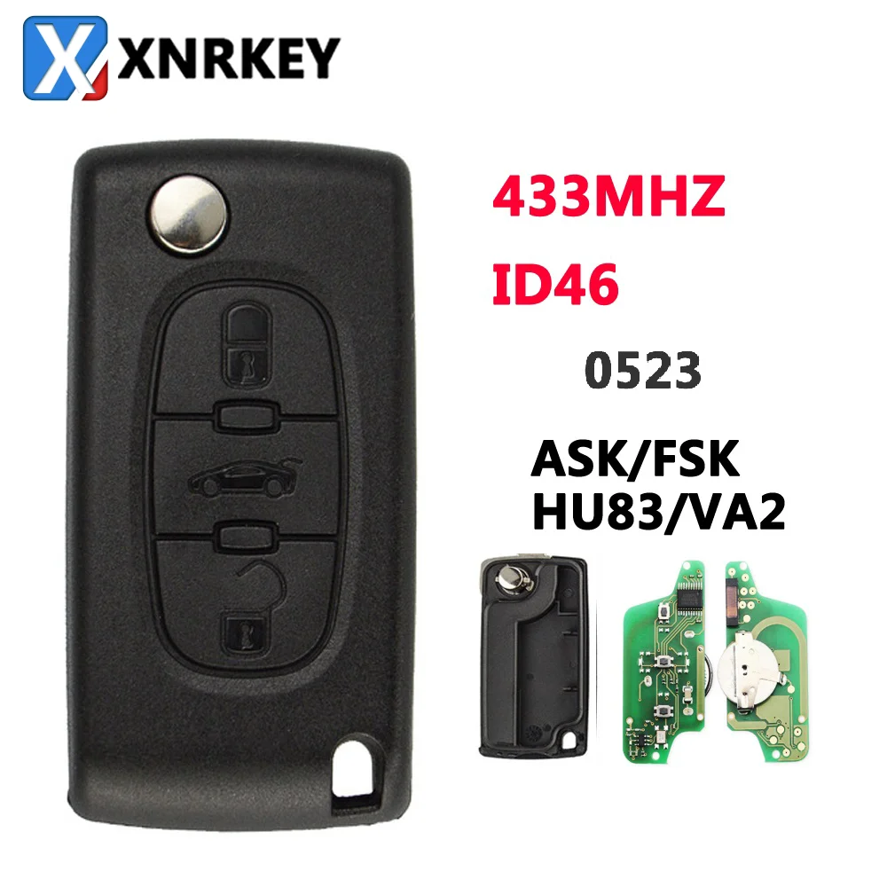 XNRKEY 3Buttons Car Keyless Entry Case Flip Folding Remote Key For Peugeot Citroen Blade HU83/VA2 0523 ASK/FSK