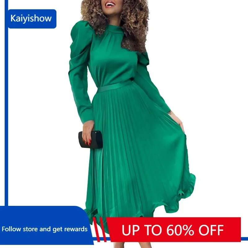

Two Piece Set O-Neck Long Lantern Sleeve Top And Elegant Pleated Long Skirt Women Sets High Streetwear Casual Beach Suit