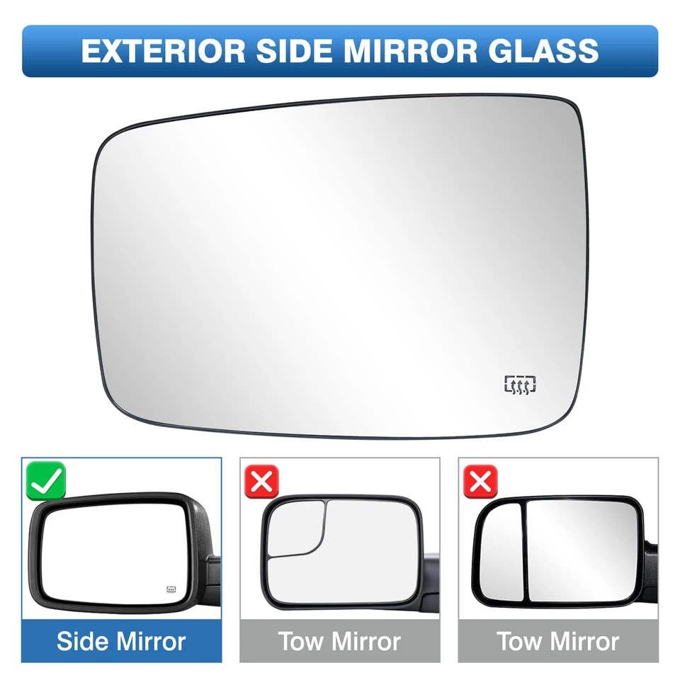 Vleugel Spiegelglas Vervanging Voor Dodge Ram 1500 2500 Auto Si Verwarm Spiegel Glas Achteruitkijkspiegel Lens Links/Rechts 68079363AA 68079362AA 1PCS Wing Spiegel Glas (Kleur : Left Driver Side