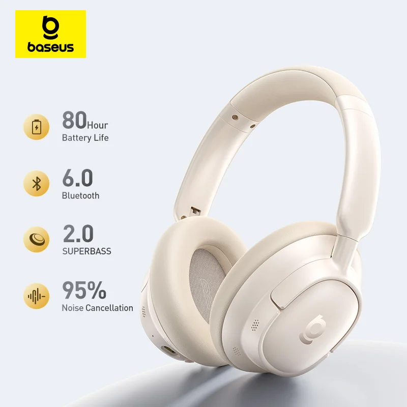 Baseus ANC Kabellose Kopfhörer 80H Over-Ear-Ohrhörer 95% Geräuschunterdrückung Headsets Kopfhörer Bluetooth 6.0 - AliExpress 44