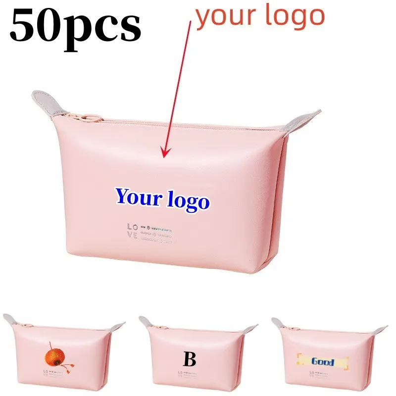 

50pcs Wholesale Makeup Bag Custom PU Cosmetic Organizer travel Toiletry Storage Pouch Bulk Item Resell Goods Accessory Supply