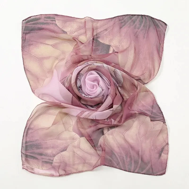 Chiffon Scarf Lotus Print For Women Summer Neck Sun Protection 150*50cm