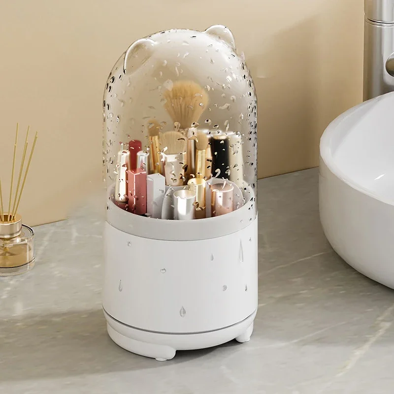 360 Degree Rotating Makeup Organizer Desktop Cosmetic Brushes Organizer Dust-proof Lipstick Eyebrow Pen Eye Shadow Brush Holder