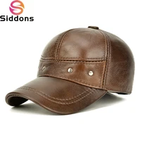 New 2025 Man High Quality Real Leather Baseball Caps Male Casual Cowhide Belt Ear Warm 56-60cm Adjustable Sprot Flight Hats 1
