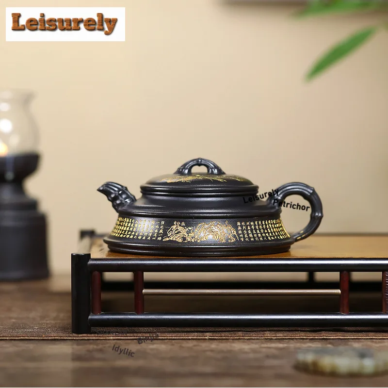 230ml Yixing Purple Clay Teapots Handmade Bamboo Section Pot Raw Ore Stone Yellow Mud Tea Infuser Kettle Zisha Tea Set Supplies