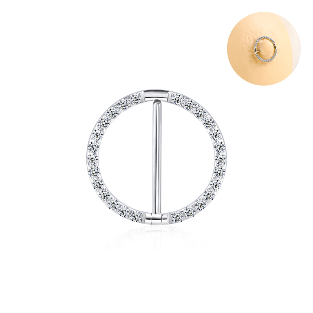 

Classic Nipple Ring ASTM F136 Titanium Round CZ Paved Nipple Shield Ring G23 Titanium Barbell Nipple Piercing Jewelry