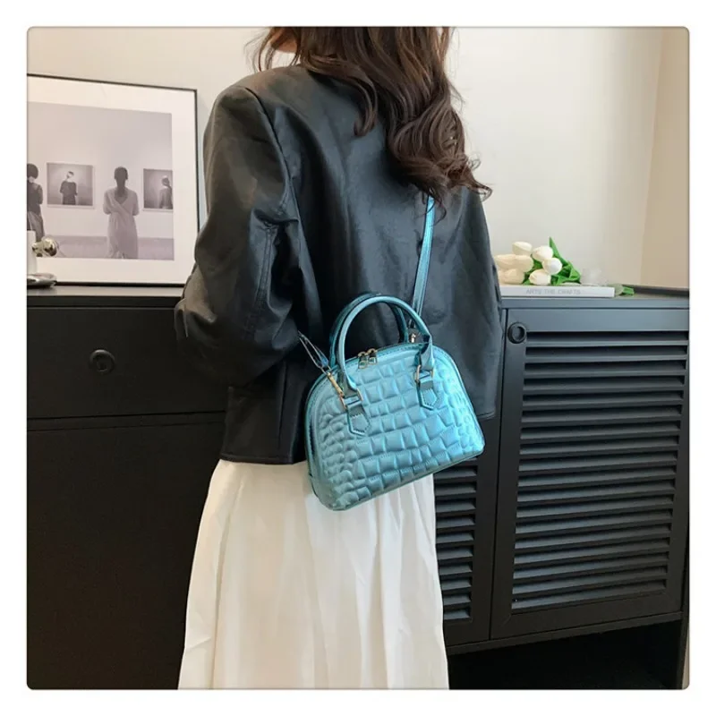 B Handbag Women's Autumn New Korean Female Shoulder Bag Fashion Creased Crocodile Shell Shoulder Bag Luxury Brand Crossbody Bag