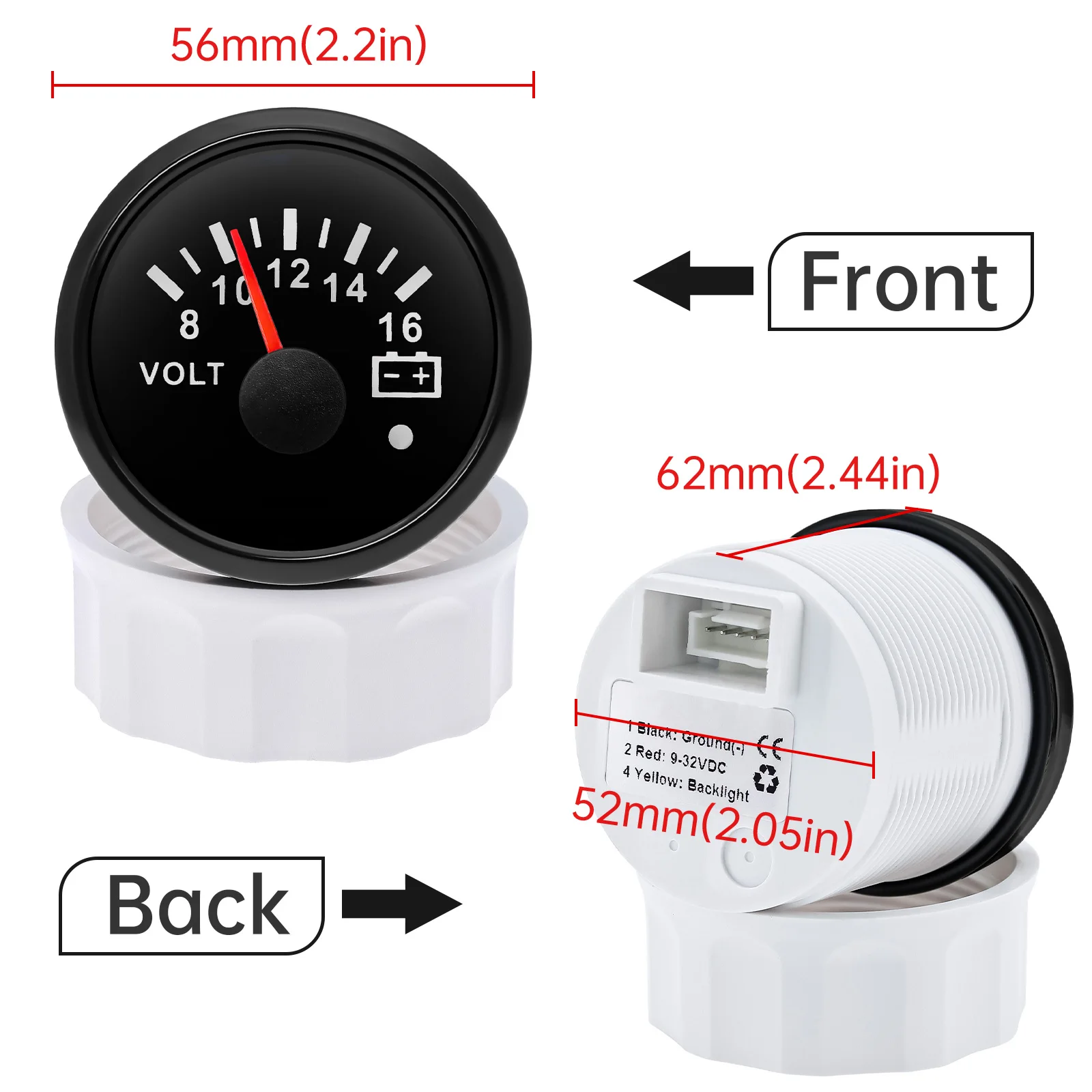 7 Color Backlight 52mm Voltmeter with Alarm 8~16V VOLTS 18~32V Voltage for Gasoline Diesel Automobile Car Marine 12V 24V