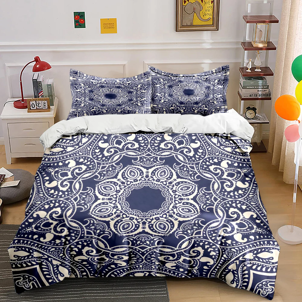 Intricate Mandala Style Decorative Pattern Bedding Set for Kids Luxury Gift 3pcs Digital Print Comforter Set Soft Comfortable 3