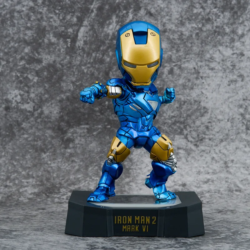 

Marvel The Avengers Vi Q Version Blue Iron Man Mk6 Can Be Illuminated Boxed Pvc Action Figure Collectible Model Toys For Kids