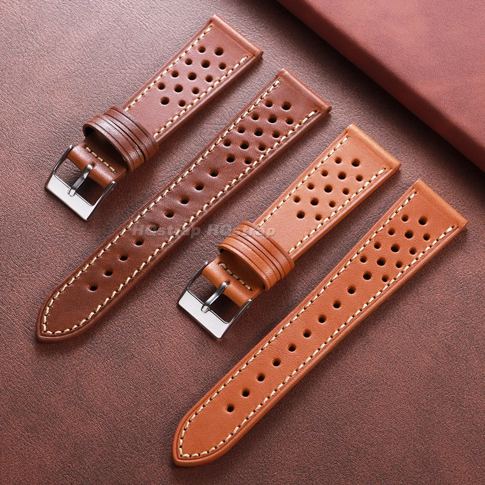 Premium Handcrafted Vintage Brown & Black Leather Watch Strap – Breathable Cowhide Wristband