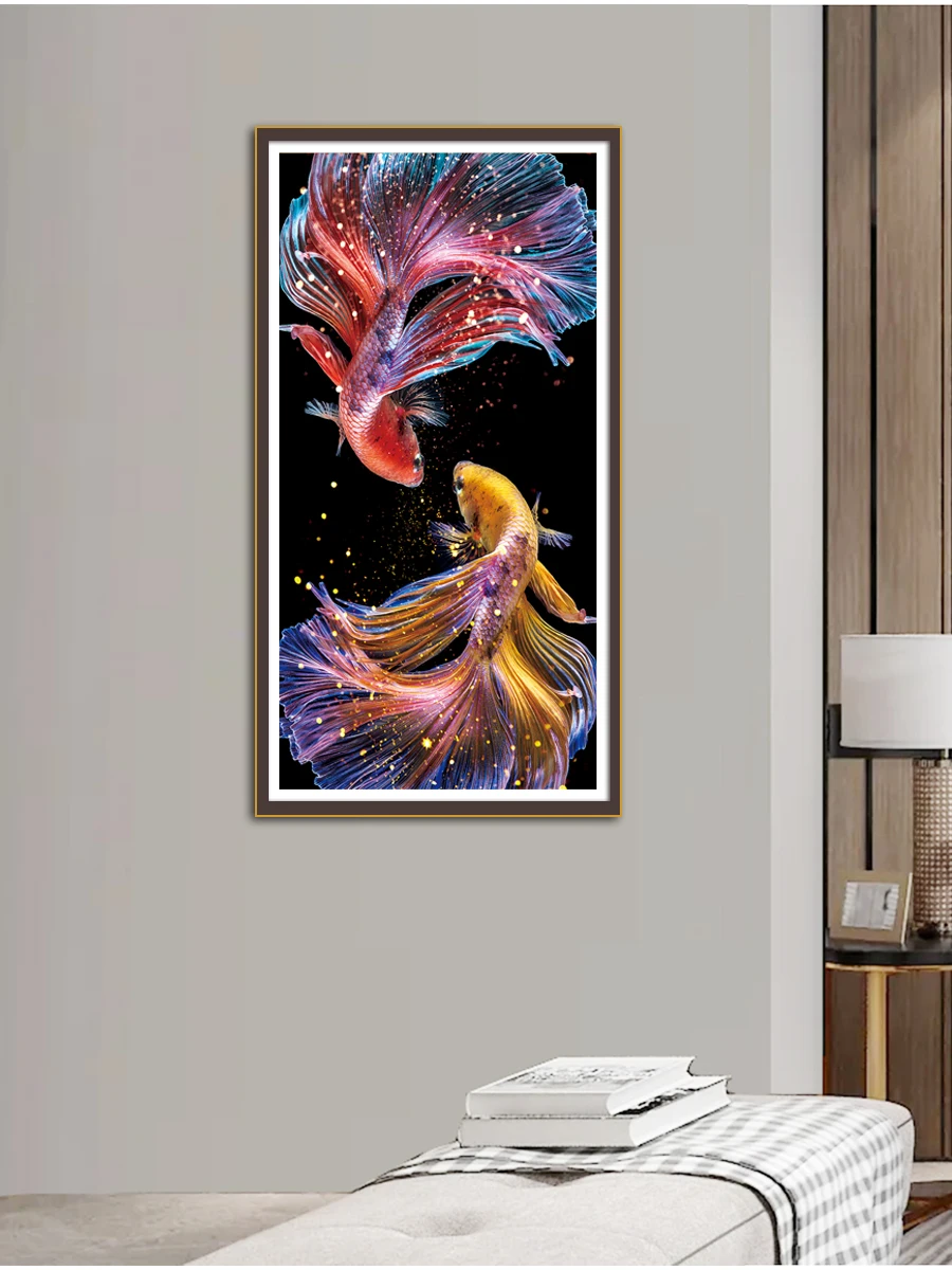 Koi Cross Stitch DIY Embroidery Kit  11CT 9CT Living Room Vertical Decorative Painting New Popular Printed Needlework Pack Set