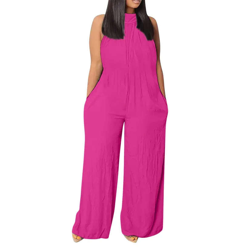 Loose Ladies Onesie Bodysuit Casual Female Women Sleeveless One-Piece Wide Leg Romper Overalls Jumpsuit Streetwear Plus Size 4