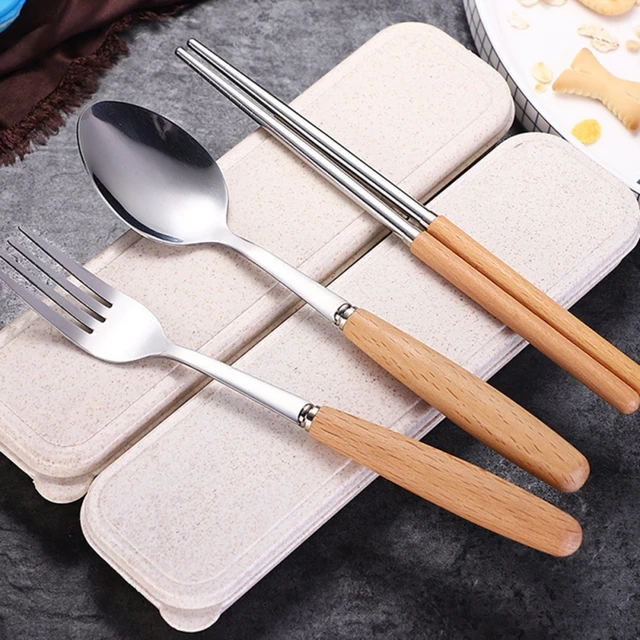 Portable Travel Cutlery Set With Case Stainless Steel Fork Spoon Knife  Chopsticks Three-Piece Tableware for Camping Kitchen New - AliExpress